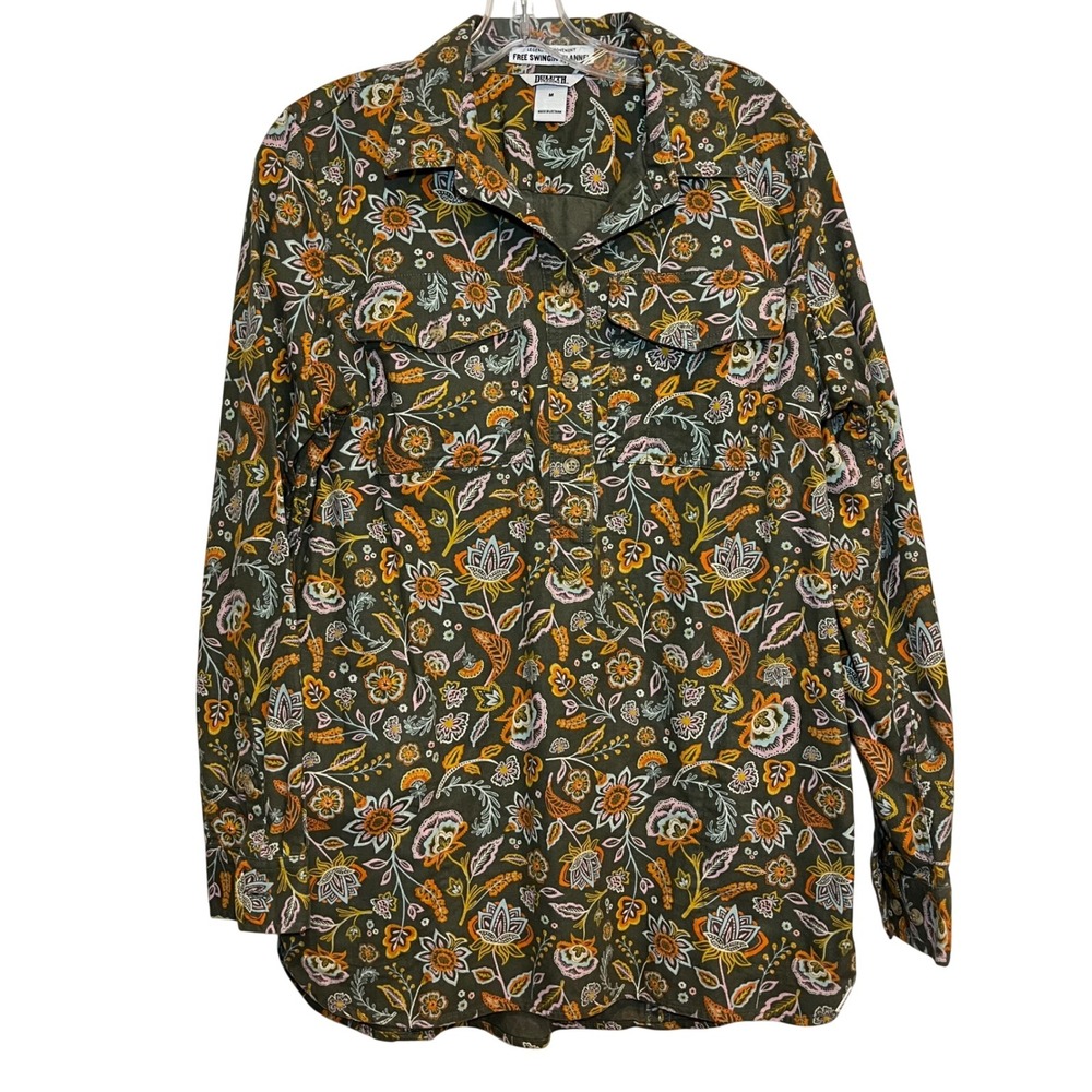 Duluth‎ Trading Co Shirt Popover Free Swingin Flannel Tunic Gray Floral Medium